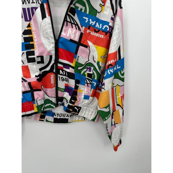 Puma Jacket Women SMALL White Multi International Woven Print Track Full Zip - Picture 5 of 11